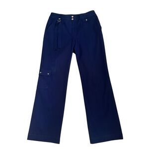 St. John Sport‎ Blue Cargo Pants Straight Leg Size 12 Cotton Blend Casual Sporty